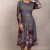 Rochie Andrada din tricot gri inchis cu imprimeu floral, maneca lunga si catarama in talie